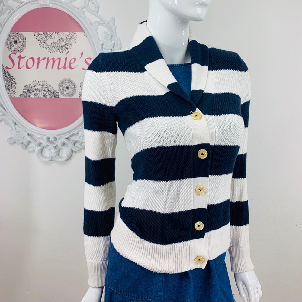 Brooks Brothers /Navy Blue White Striped Cardigan